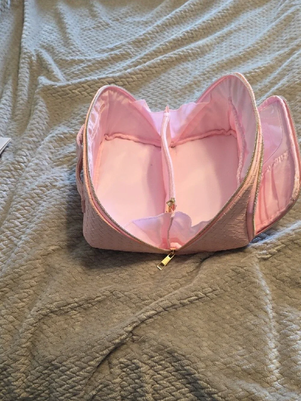Pink Woven Cosmetic Train Case - Unbranded